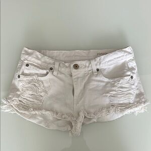 Pistola White Distressed Jean Shorts with Raw-Edge Hem